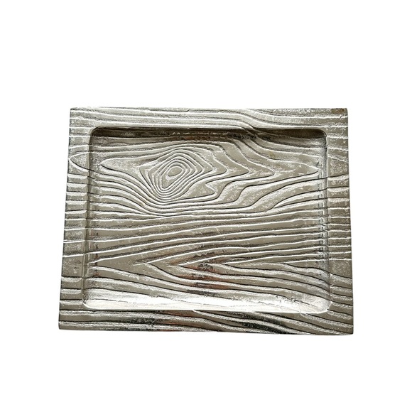 Torre & Tagus Other - TORRE & TAGUS Collection Wood Log Effect Silver Metal Serving Trey